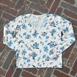 Rebecca Taylor Floral Wool Cashmere Blend V-neck Sweater